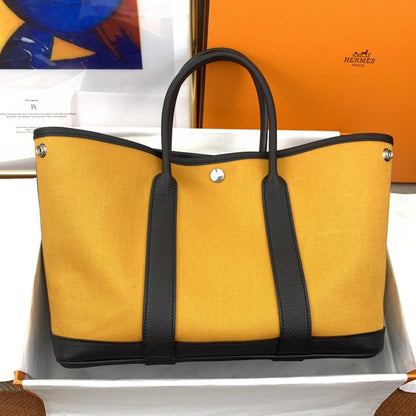 HM Garden Party 36 Canvas Tote Bag Yellow/Black For Women, Women’s Handbags, Shoulder Bags 14.2in/36cm