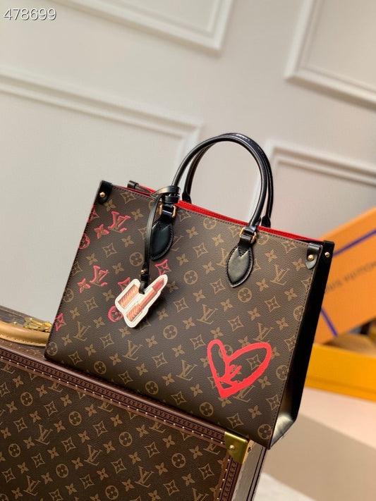 LV Onthego MM Fall In Love Monogram Canvas For Women, Women’s Handbags, Shoulder Bags 13.8in/35cm LV M45888