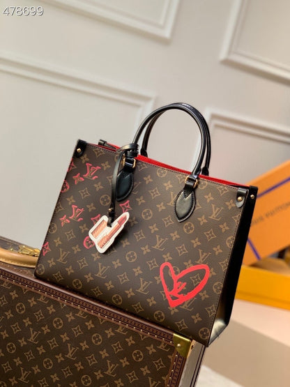 LV Onthego MM Fall In Love Monogram Canvas For Women, Women’s Handbags, Shoulder Bags 13.8in/35cm LV M45888