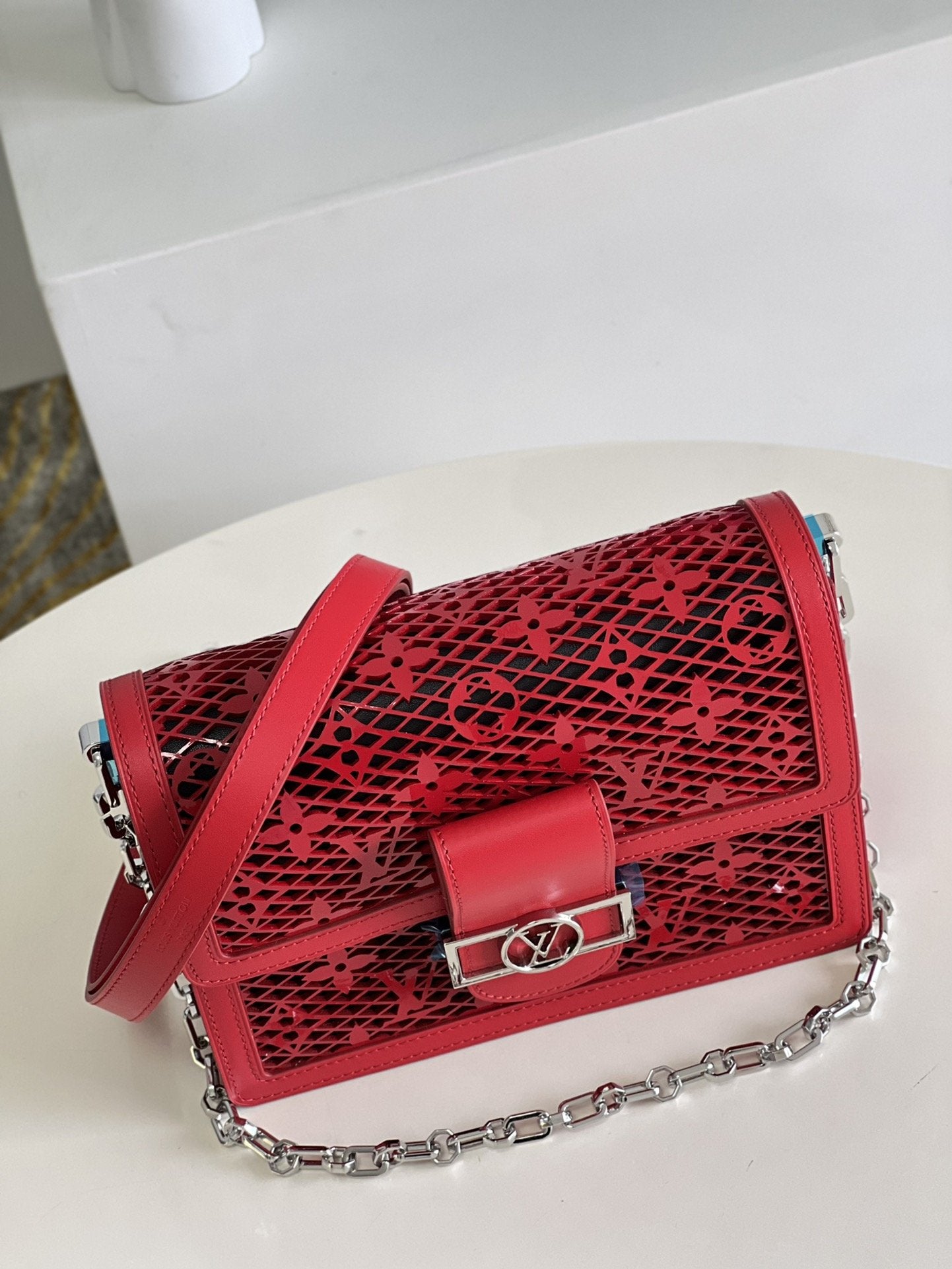 LV Mini Dauphine Bags By Nicolas Ghesquière With Monogram Lace Red For Women 20cm LV M20359