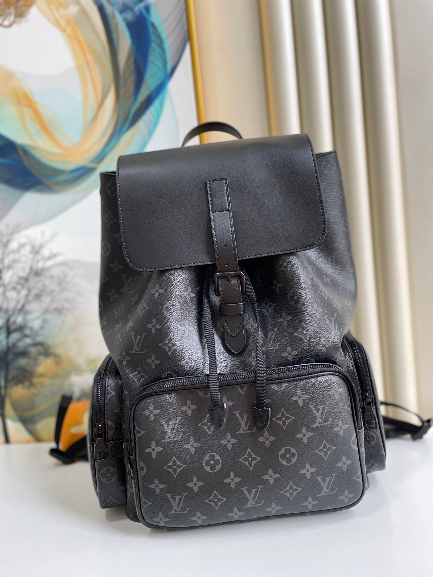 LV Trio Backpack Monogram Eclipse Canvas Black By Virgil Abloh For Men, Bags 44cm LV M45538