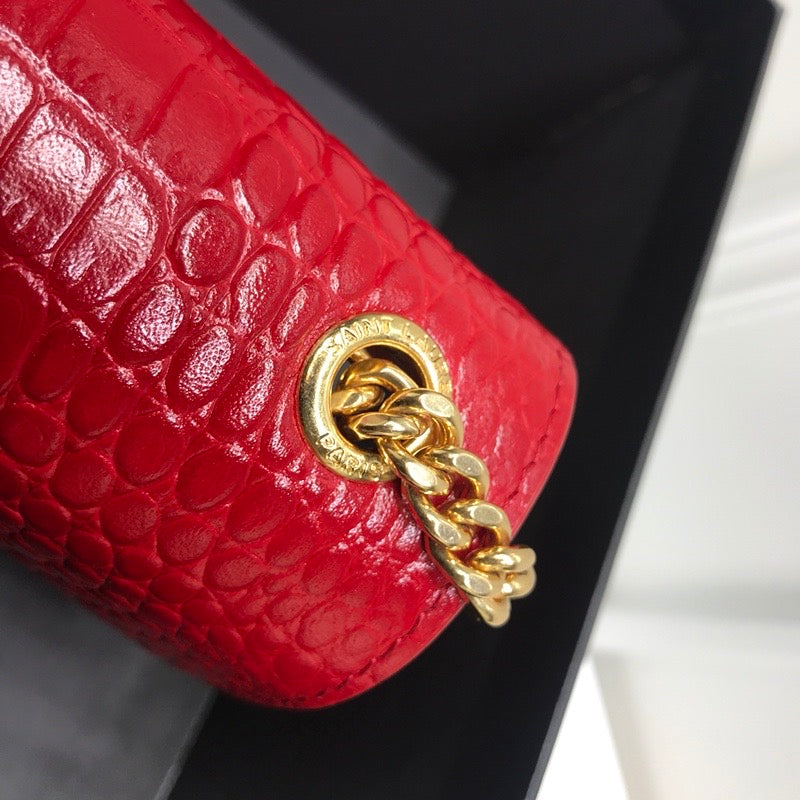 YSSL Kate Medium Chain Bag With Tassel In Embossed Crocodile Red For Women 9.4in/24cm YSL