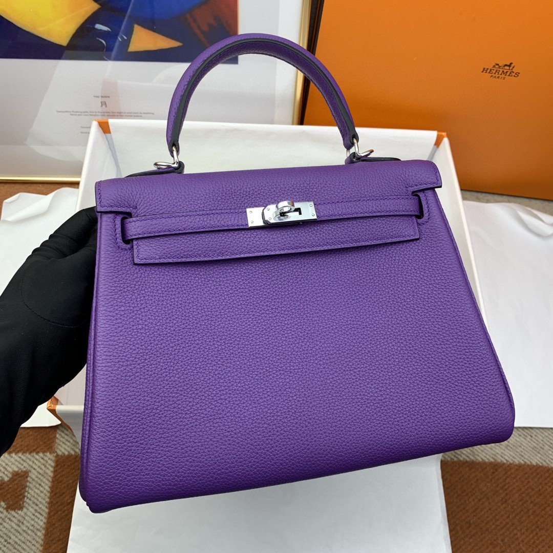 HM Kelly 25 Retourne Togo Purple Bag For Women, Handbags, Shoulder Bags 10in/25cm