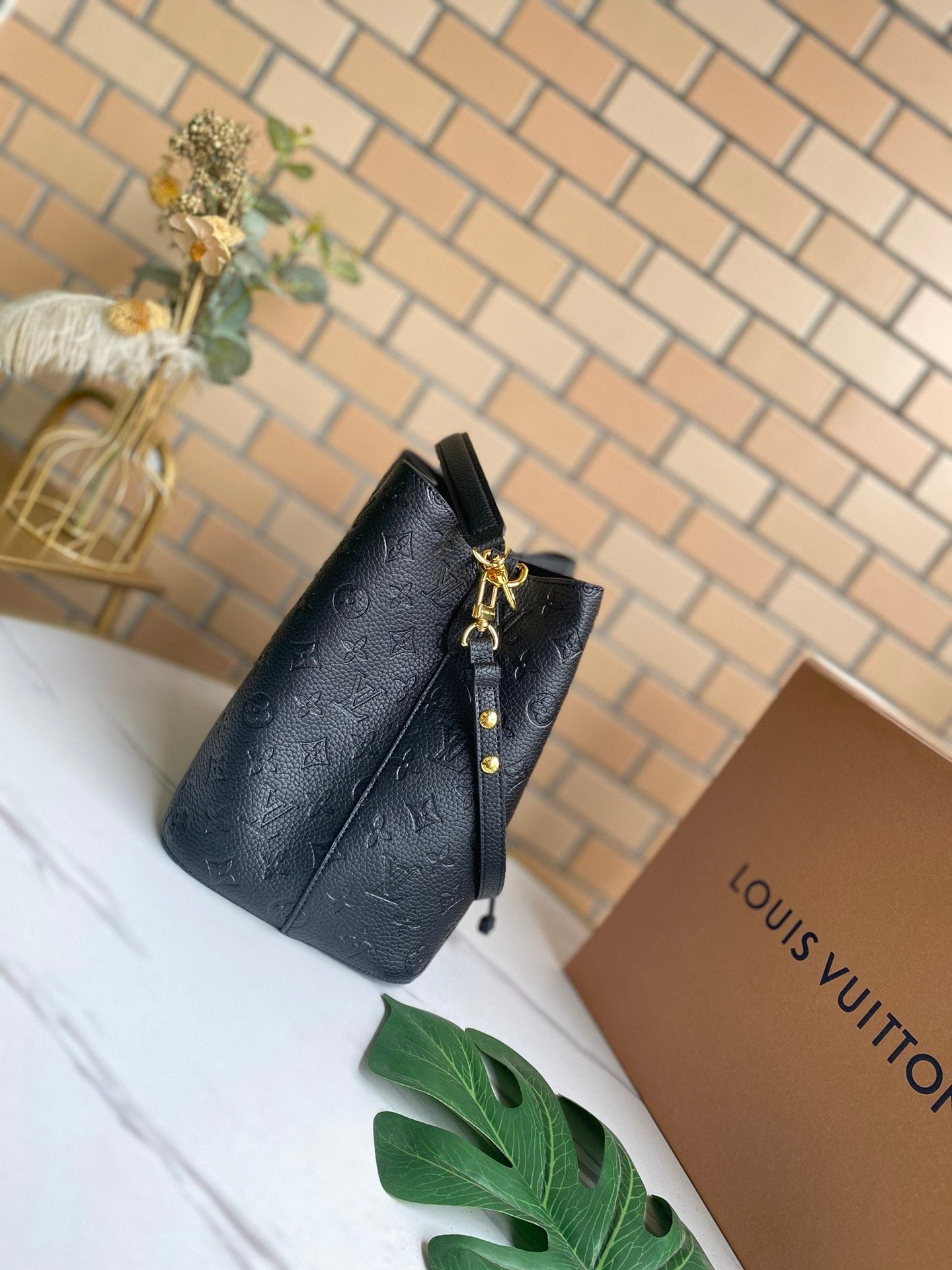 LV NeoNoe MM Bucket Bag Monogram Empreinte Black For Women, Women’s Handbags, Shoulder Bags 10.2in/26cm LV M45256