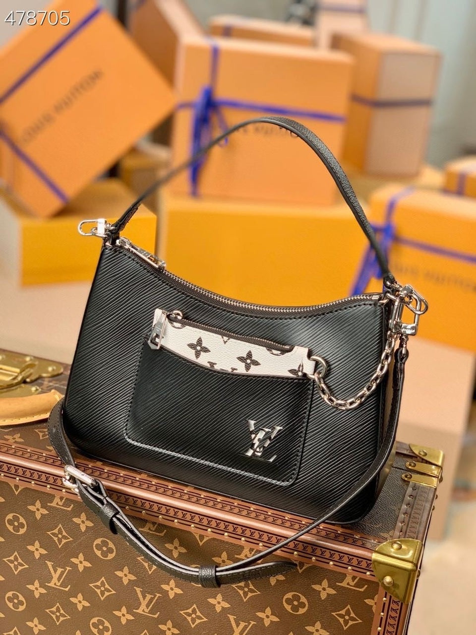 LV Marelle Tote MM Epi Black For Women, Women’s Handbags, Shoulder And Crossbody Bags 11.8in/30cm LV M59954