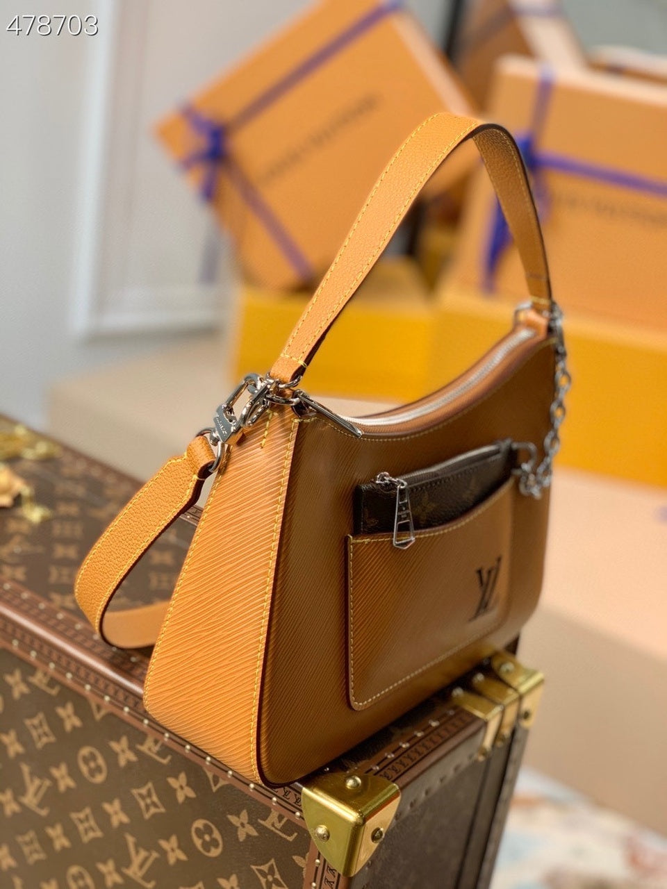 LV Marelle Tote MM Gold Miel Brown For Women,  Shoulder And Crossbody Bags 11.8in/30cm LV M59953