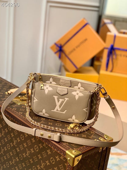 LV Multi Pochette Accessoires Monogram Empreinte Tourterelle Beige/Cream For Women,  Shoulder And Crossbody Bags 9.8in/25cm LV