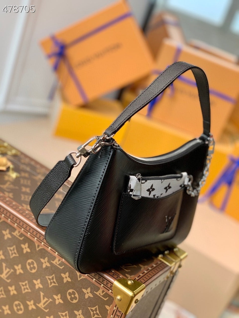 LV Marelle Tote MM Epi Black For Women, Women’s Handbags, Shoulder And Crossbody Bags 11.8in/30cm LV M59954