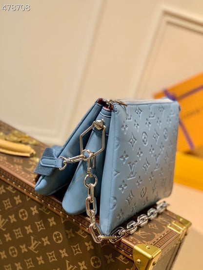 LV Coussin PM Monogram Embossed Puffy Light Blue For Women, Women’s Handbags, Shoulder And Crossbody Bags 10.2in/26cm LV