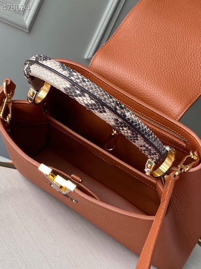 LV Woven Capucines Python Handle Bag 31cm Taurillon Leather Spring/Summer 2021 Collection N98388, Cognac