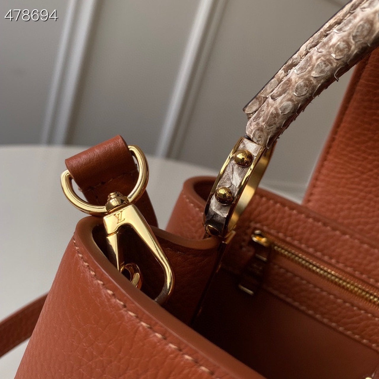 LV Woven Capucines Python Handle Bag 31cm Taurillon Leather Spring/Summer 2021 Collection N98388, Cognac