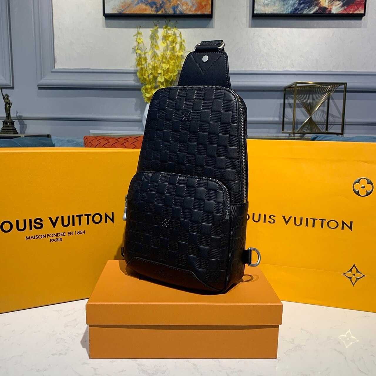 LV Avenue Sling Bag Damier Infini Black For Men Bags Crossbody Bags Elegant Nicely