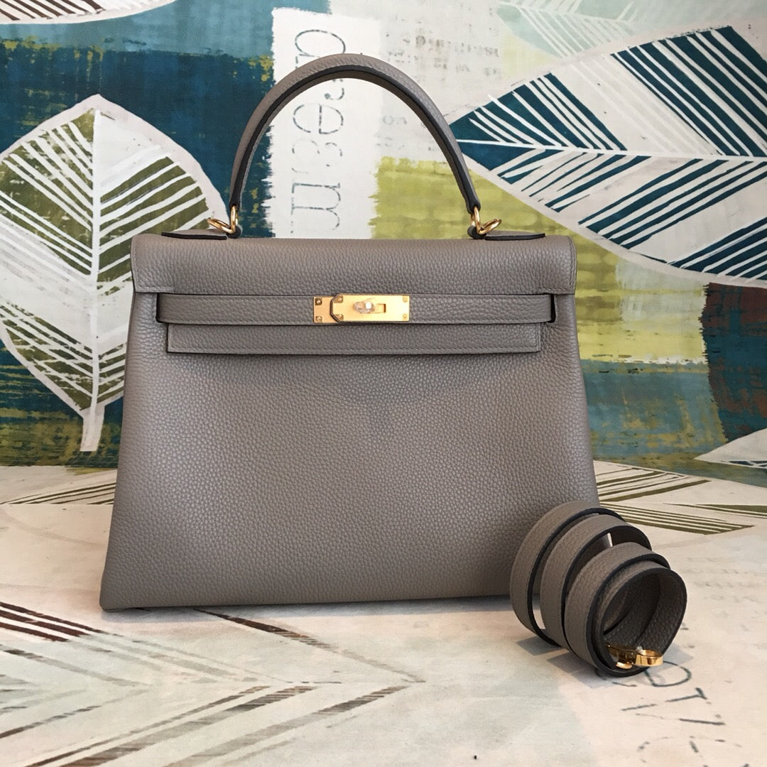 HM Kelly Grey Bag In Epsom With Gold Toned Hardware Bag For Women 7.5in/19cm