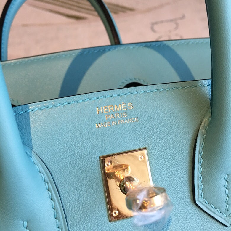 HM Birkin Light Blue For Women Silver Toned Hardware 9.8in/25cm