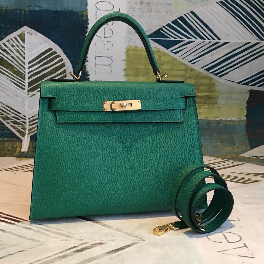 HM Kelly 28 Vert Jade Green Bag For Women, Handbags, Shoulder Bags 11in/28cm