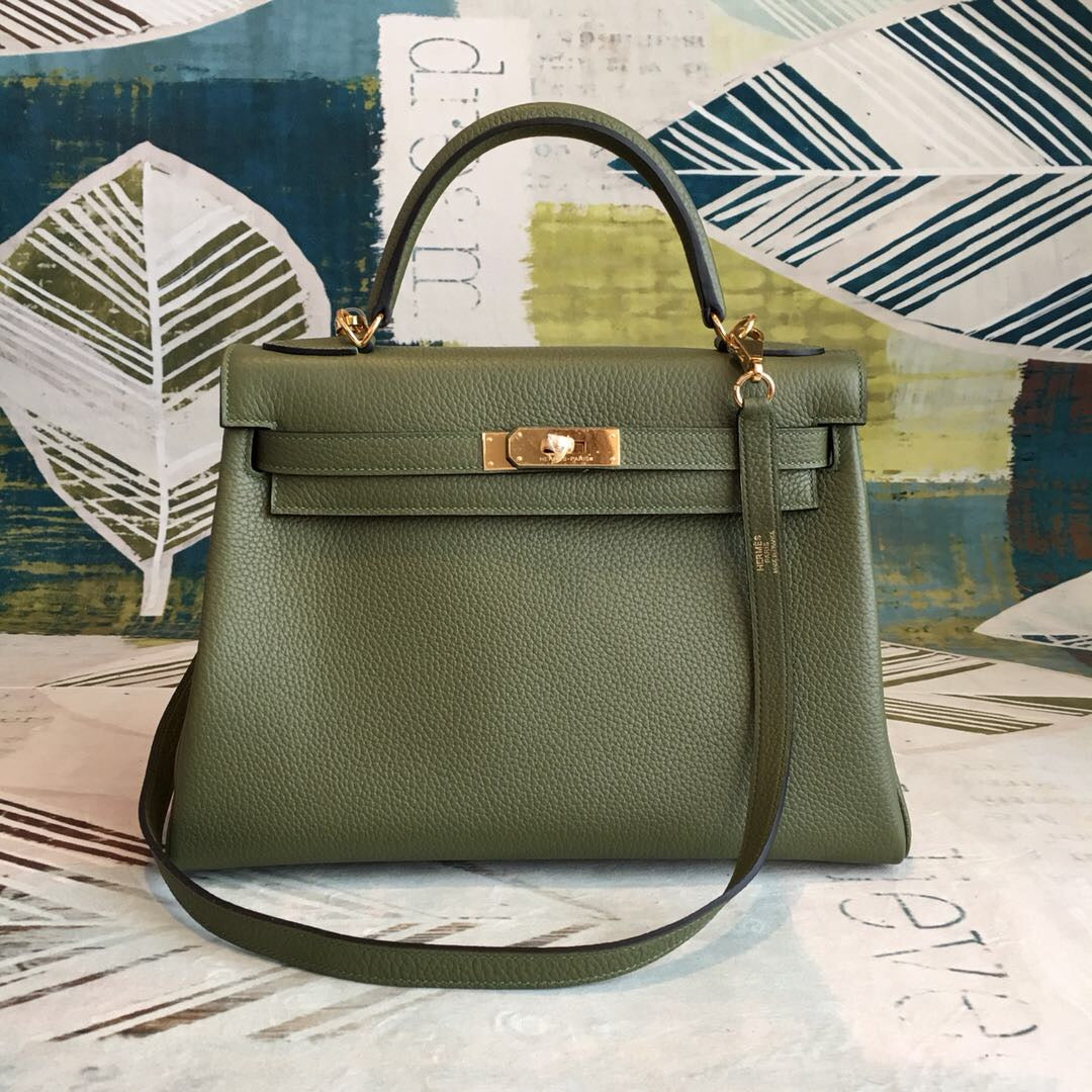 HM Kelly Green Bag In Epsom With Gold Toned Hardware Bag For Women 7.5in/19cm