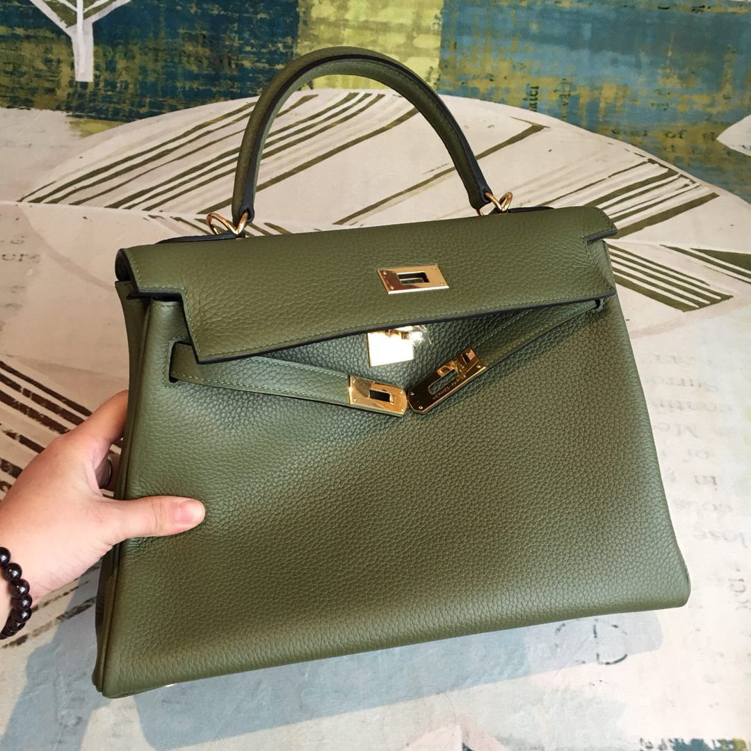 HM Kelly Green Bag In Epsom With Gold Toned Hardware Bag For Women 7.5in/19cm