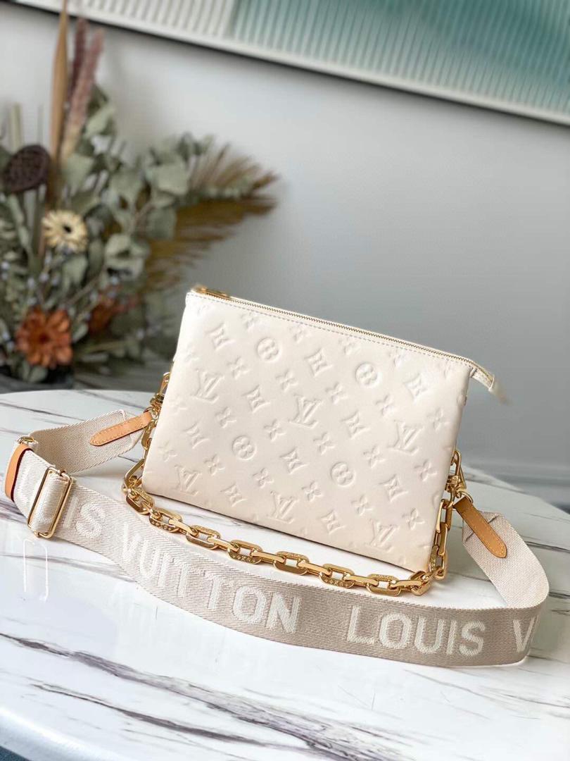 LV Coussin PM Monogram-Embossed Puffy Cream For Women,  Shoulder And Crossbody Bags 10.2in/26cm LV M57793