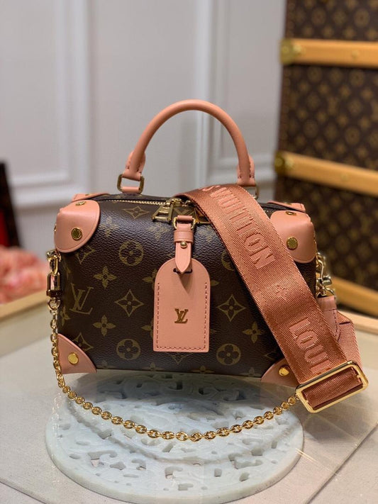 LV Petite Malle Souple Monogram Canvas Pink For Women, Women’s Handbags, Shoulder And Crossbody Bags 7.9in/20cm LV M45531