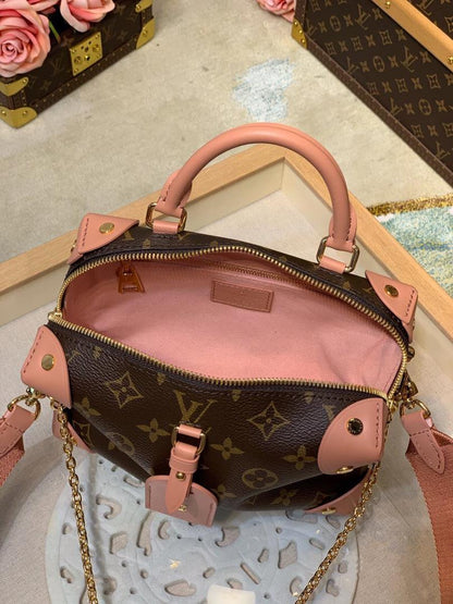 LV Petite Malle Souple Monogram Canvas Pink For Women, Women’s Handbags, Shoulder And Crossbody Bags 7.9in/20cm LV M45531