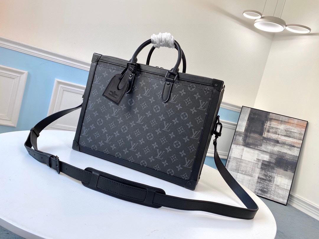 LV Soft Trunk Briefcase Monogram Eclipse Canvas For Men, Bags, Shoulder And Crossbody Bags 11.4in/29cm LV M44952