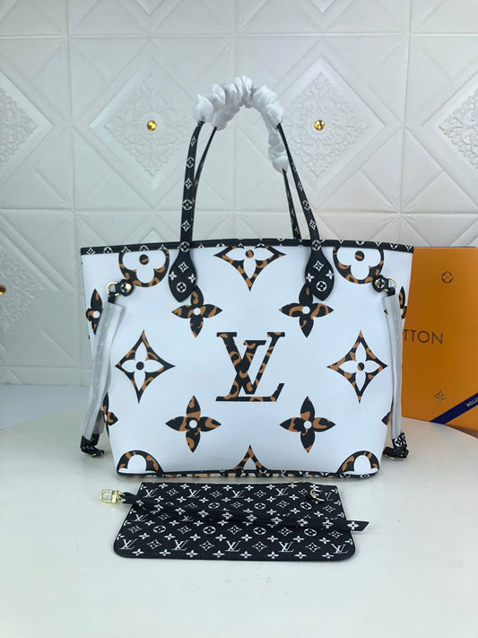 LV Neverfull MM Tote Bag Monogram Jungle Canvas Black/Caramel For Women,  Shoulder Bags 12.2in/31cm LV M44716