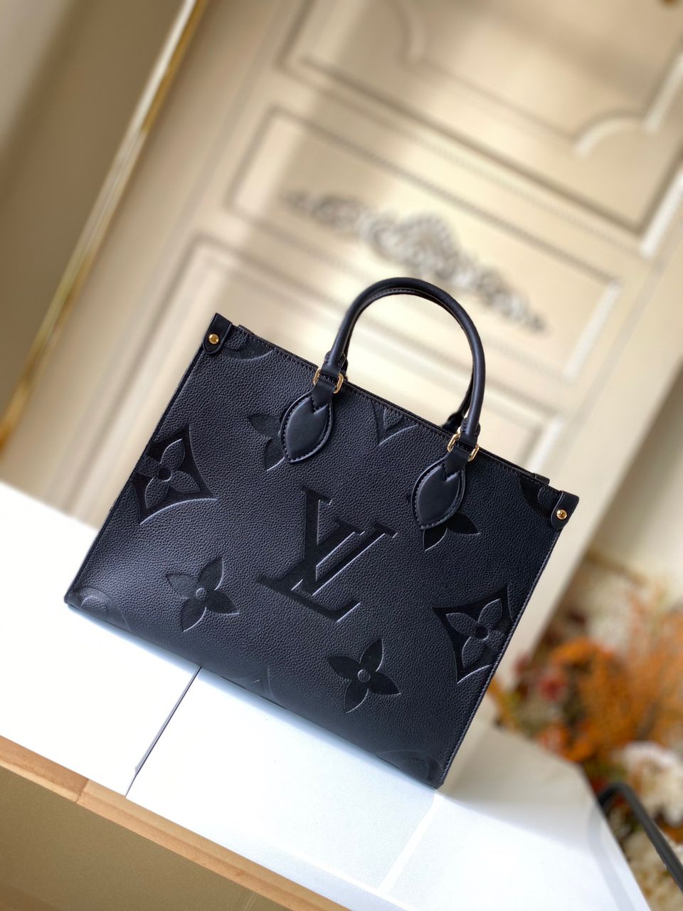 LV Onthego MM Monogram Empreinte Tote Bag Black For Women 35cm LV M45595