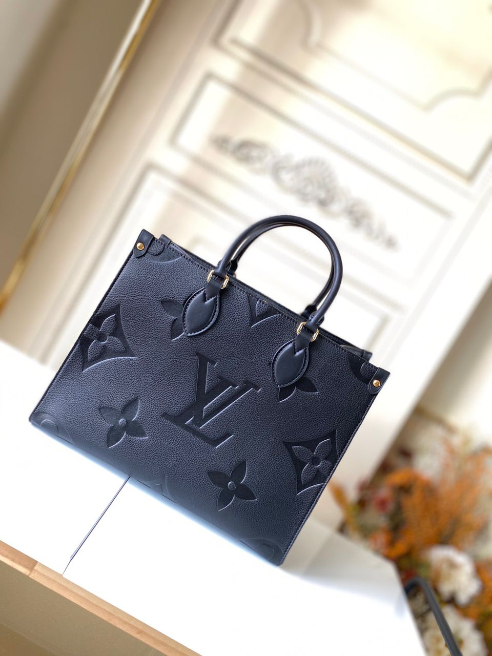 LV Onthego MM Monogram Empreinte Tote Bag Black For Women 35cm LV M45595