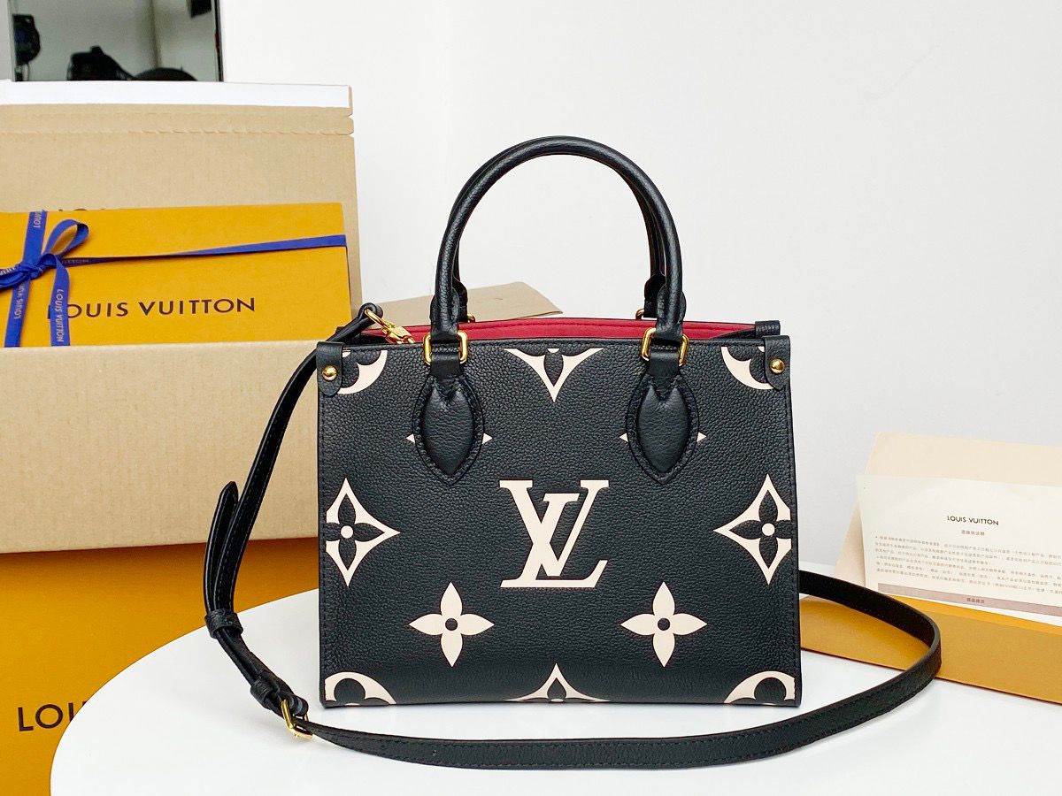 LV OnTheGo PM Tote Bag Monogram Empreinte Black/Beige For Women, Women’s Handbags, Shoulder And Crossbody Bags 9.8in/25cm LV M45659