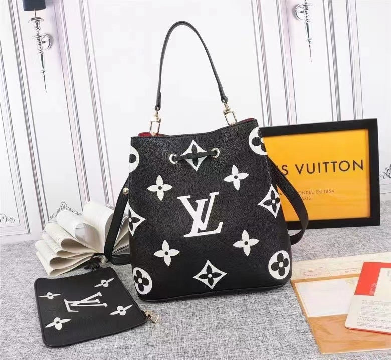 LV NeoNoe MM Bucket Bag Monogram Flowers Black/White For Women,  Shoulder And Crossbody Bags 10.2in/26cm LV M45497