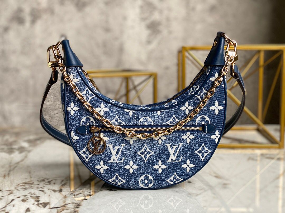 LV Loop Since 1854 Jacquard Navy Blue By Nicolas Ghesquière For Cruise Show, WoHandbags 9.1in/23cm LV M81166