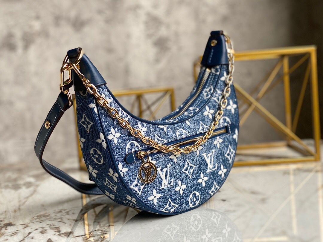 LV Loop Since 1854 Jacquard Navy Blue By Nicolas Ghesquière For Cruise Show, WoHandbags 9.1in/23cm LV M81166