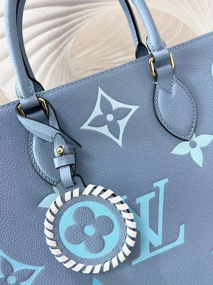 LV OnTheGo MM Monogram Empreinte Summer Blue For By The Pool Collection, Women Handbags, Tote Bags 13.8in/35cm LV M45718