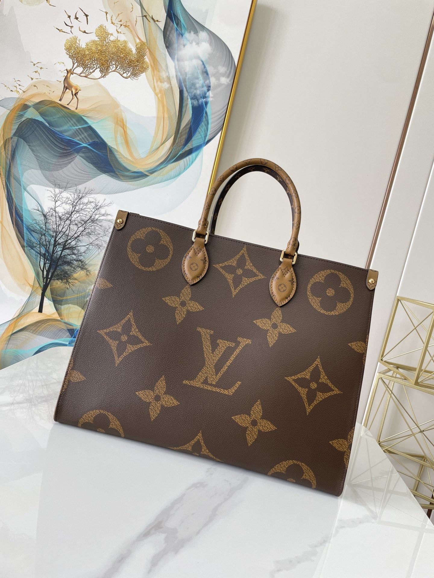 LV OnTheGo GM Tote Bag Monogram And Monogram Reverse Canvas For Women, Women’s Handbags 16.1in/41cm LV M44576