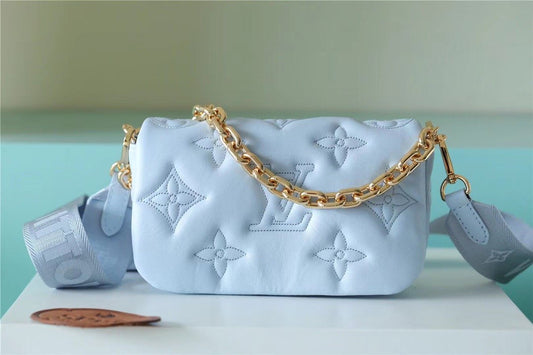 LV Wallet On Strap Bubblegram Monogram In Wallets and Small Leather Goods For Women Bleu Glacier Blue 7.9in/20cm LV M81399