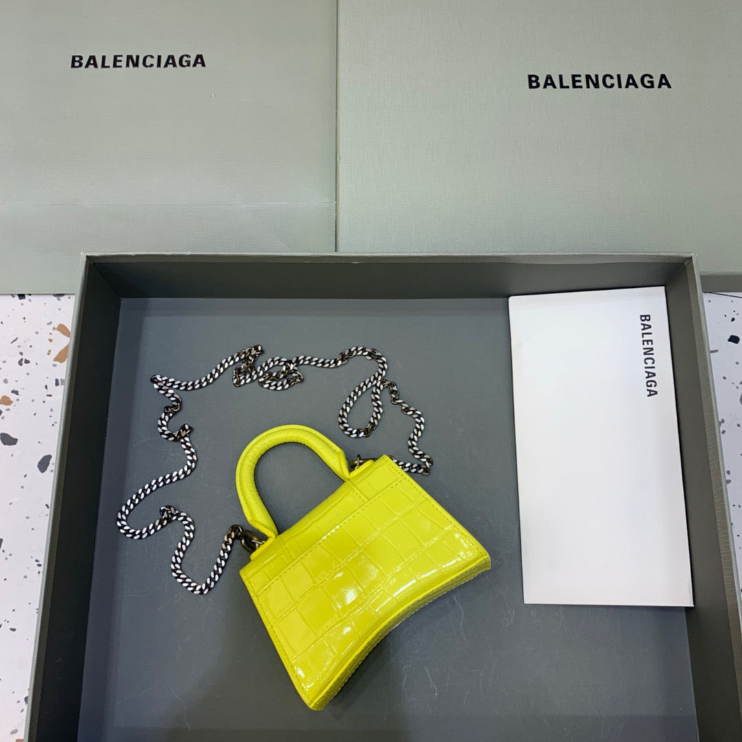 Balen Hourglass Mini Handbag With Chain In Yellow, For Women,  Bags 4.7in/12cm