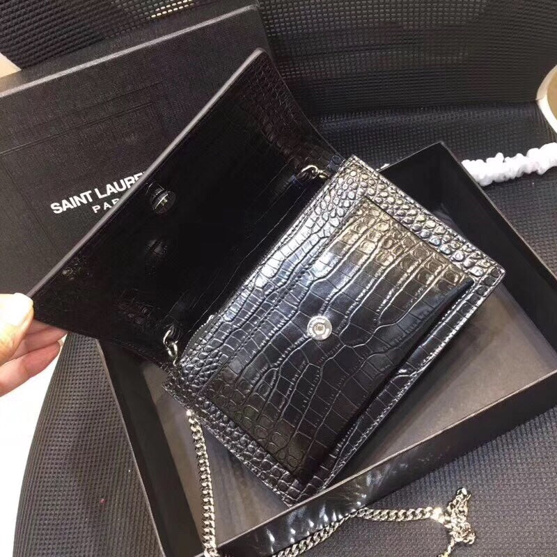 YSSL Sunset Chain Wallet  In-Embossed Black For Women 8.2in/21cm YSL