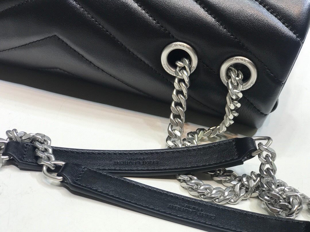 YSSL Loulou Small Chain Bag In Matelassé "Y" Black For Women 9.8in/23cm YSL  494699DV7261000