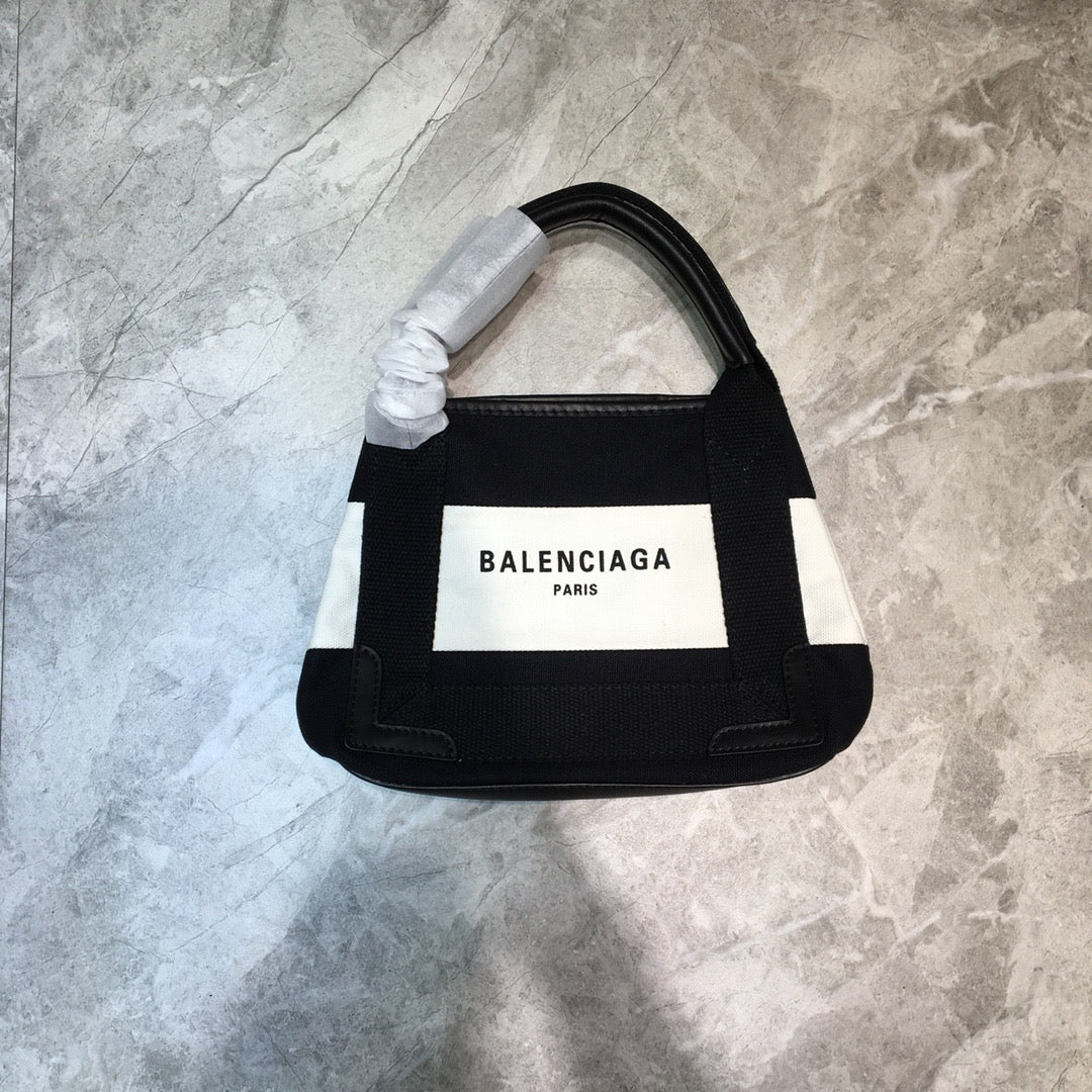 Balen Navy Small Cabas Tote Bag In Black And White, For Women,  Bags 18.5in/47cm