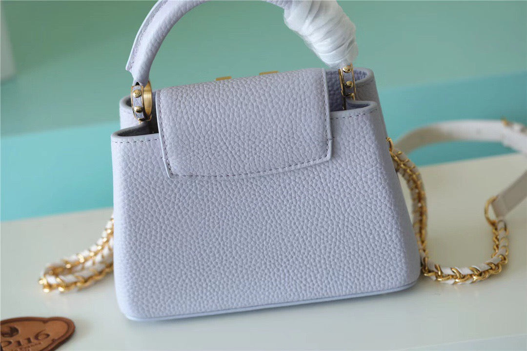 LV Capucines Mini Taurillon Light Blue/ Creme For Women,  Shoulder And Crossbody Bags 21cm/8.3in LV