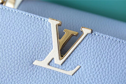 LV Capucines MM Taurillon Light Blue/ Beige For Women, Women’s Bags, Shoulder And Crossbody Bags 12.4in/31.5cm LV 