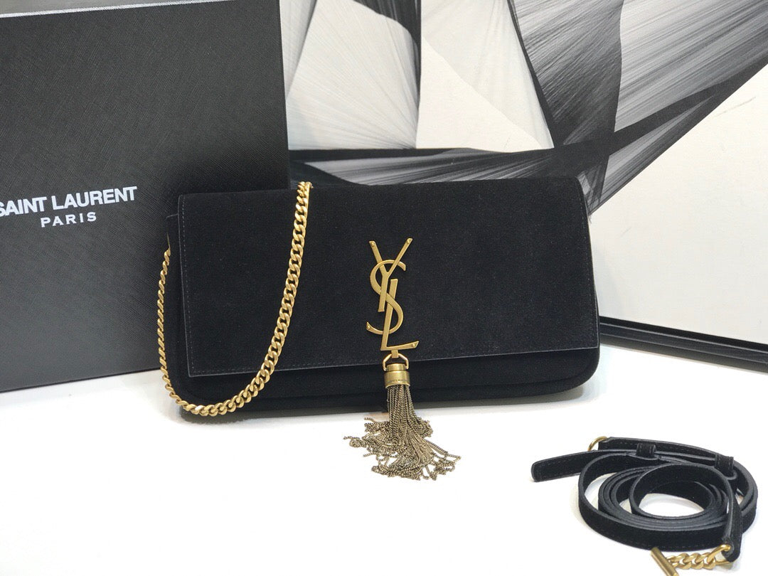 YSSL Kate Tassel Small Shoulder Bag Black For Women 10.2in/26cm YSL 6042760UD7W1011