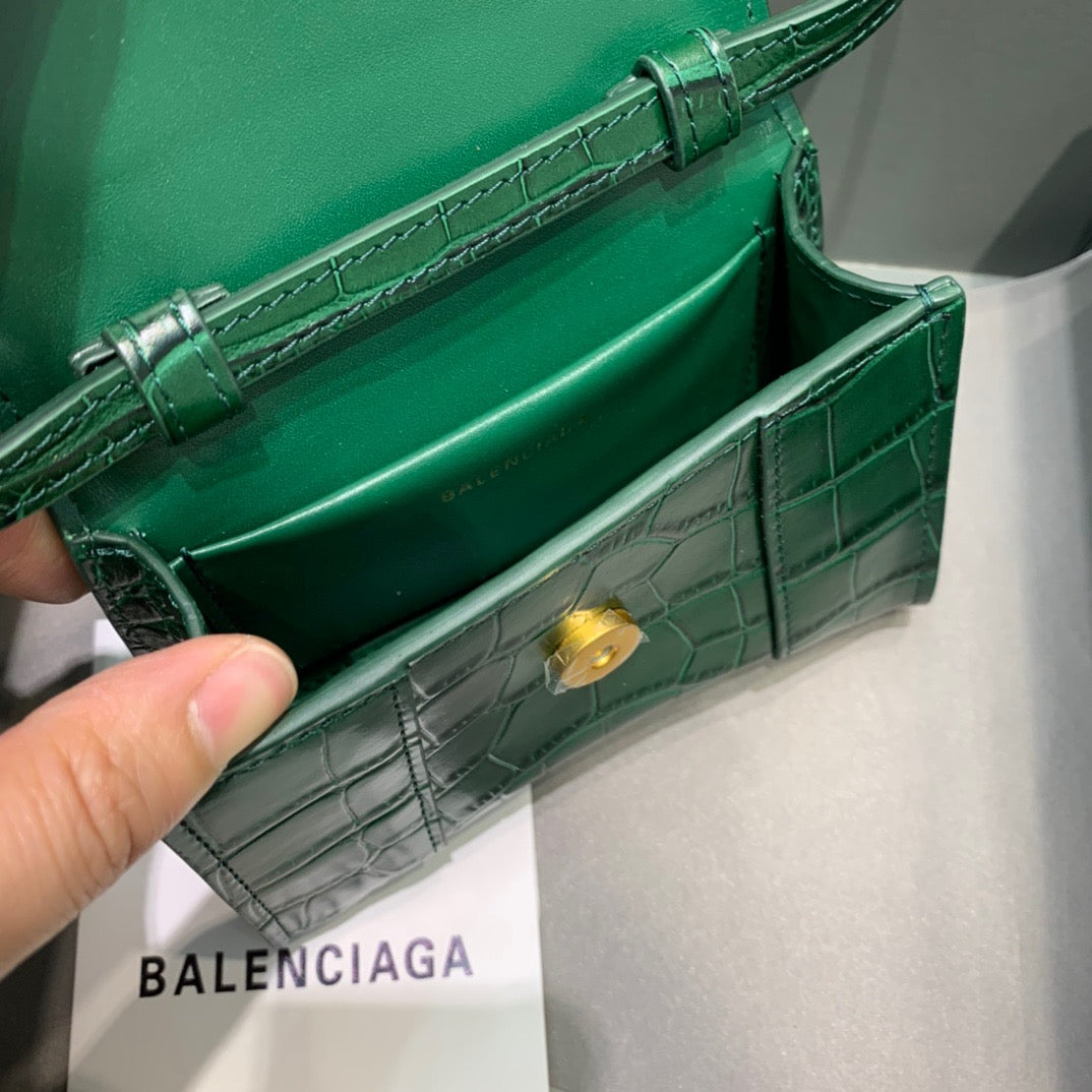 Balen Hourglass Mini Handbag In Green, For Women,  Bags 4.7in/12cm