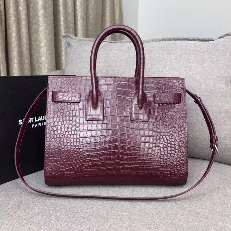 YSSL Sac De Jour Small In Embossed Crocodile Burgundy For Women 12.5in/32cm YSL 