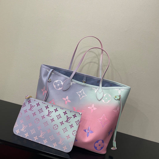 LV Neverfull MM Tote Bag Monogram Canvas Sunrise Pastel For Women,  Shoulder Bags 12.2in/31cm LV M46077