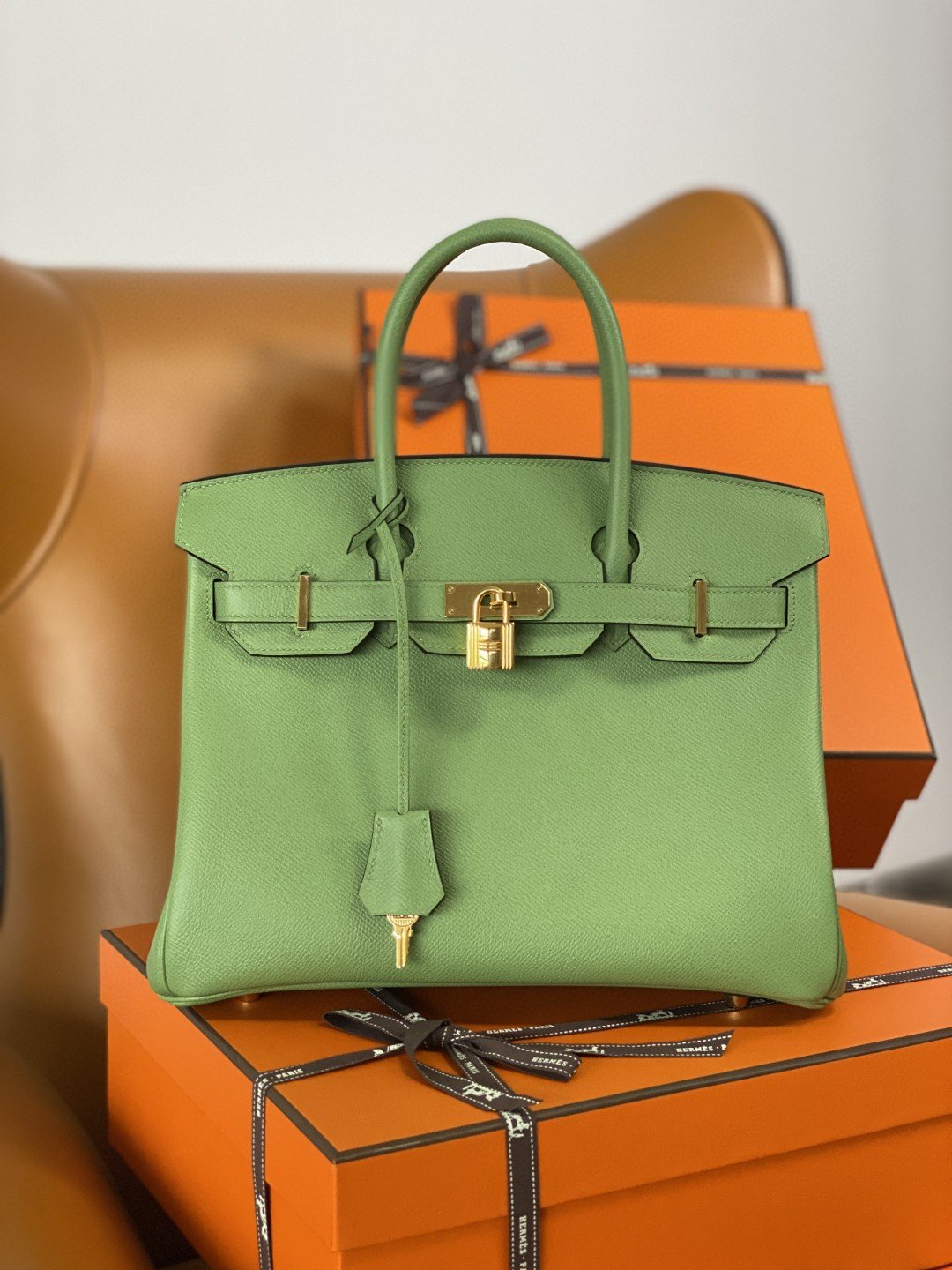 HM Birkin Nata Swift Green For Women Gold Toned Hardware 11.8in/30cm