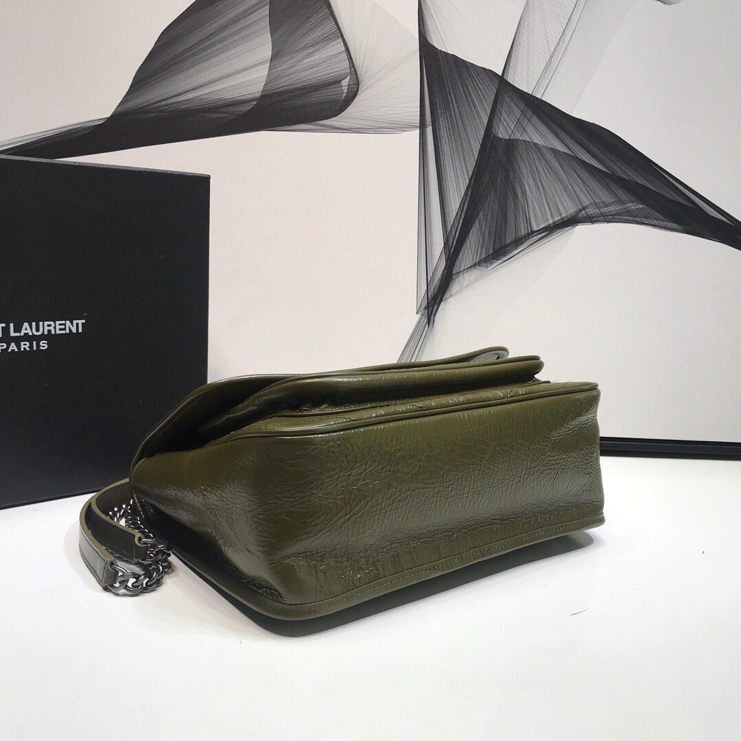 YSSL Niki Medium Chain Bag In Crinkled Vintage Green For Women 11in/28cm YSL 6331581YG041229