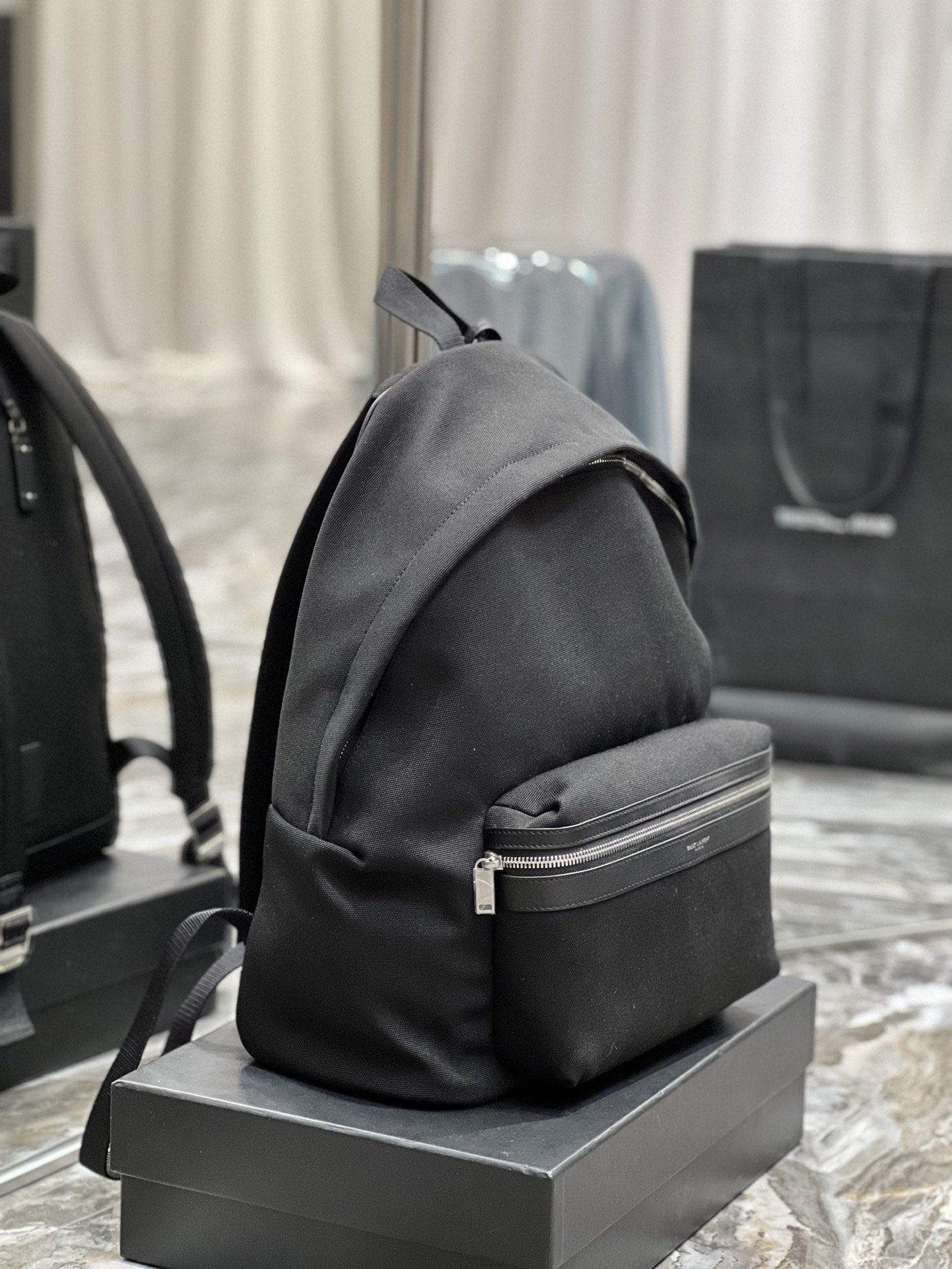 YSSL City Backpack In Canvas Unisex For Women 15in/38cm Black YSL