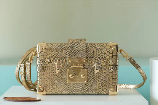 LV Petite Malle High Shiny Alligator By Nicolas Ghesquiere Gold For Women,  Shoulder And Crossbody Bags 7.9in/20cm LV 