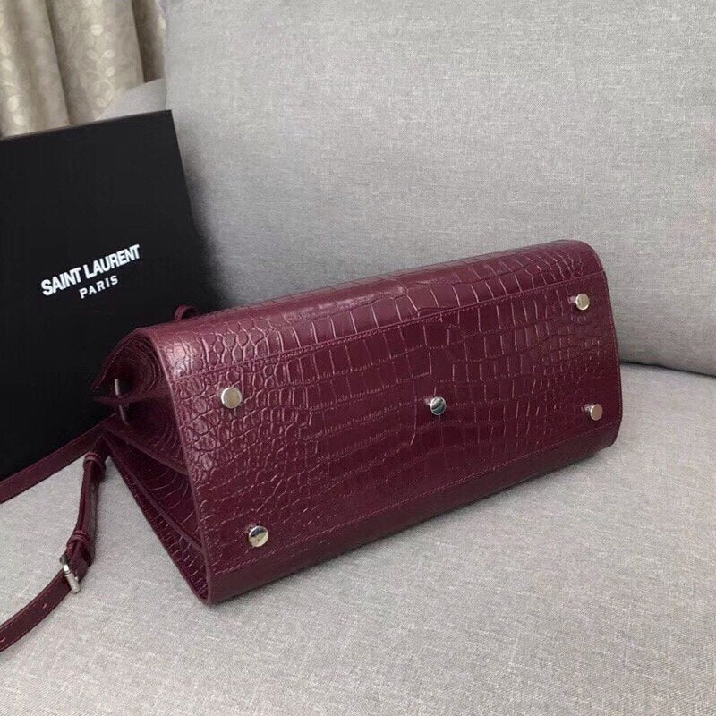 YSSL Sac De Jour Small In Embossed Crocodile Burgundy For Women 12.5in/32cm YSL 